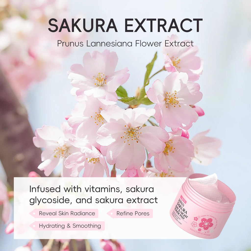Japan Sakura Toner Pads 100ml 40pads Day Night Use Remove Makeup Cleanse Moisturize Face Care Hydrating Treatment  Skin Care