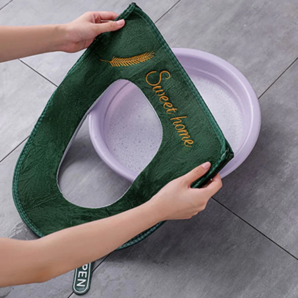 Washable Toilet Seat Cover with Flip Lid Handle, Soft WC, Closestool Mat, Bathroom, Removable, Zipper, Household, Warm, Winter