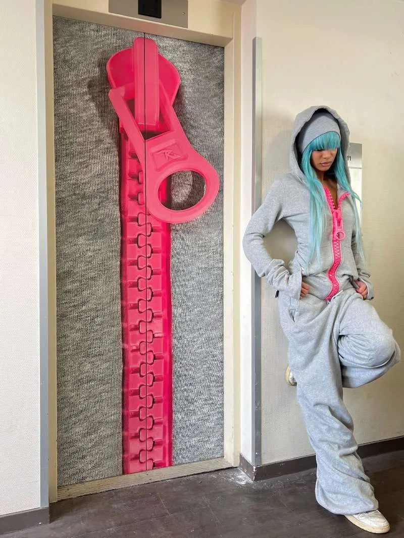 American fashion trend solid color oversized hoodie women's Y2K street Harajuku loose oversized zipper multi pocket hoodie