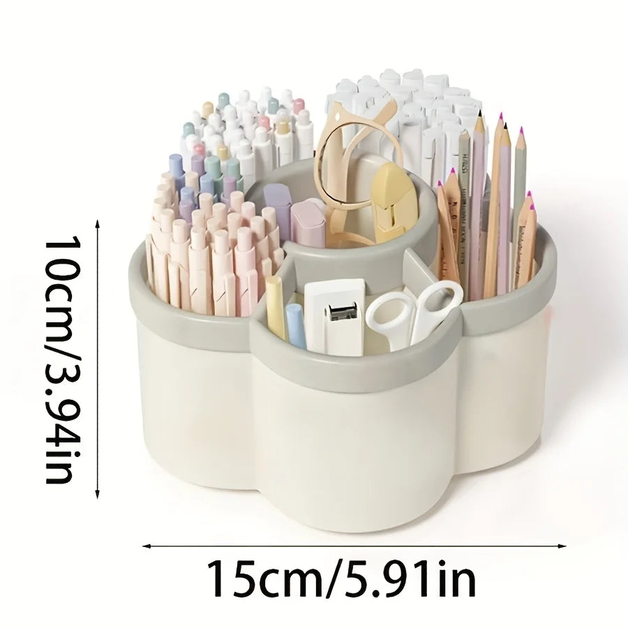 360° Rotating Desk Organizer, 6-Compartment Desktop Pen Holder, Plastic Office Supplies Storage Box for Desk, School and Home