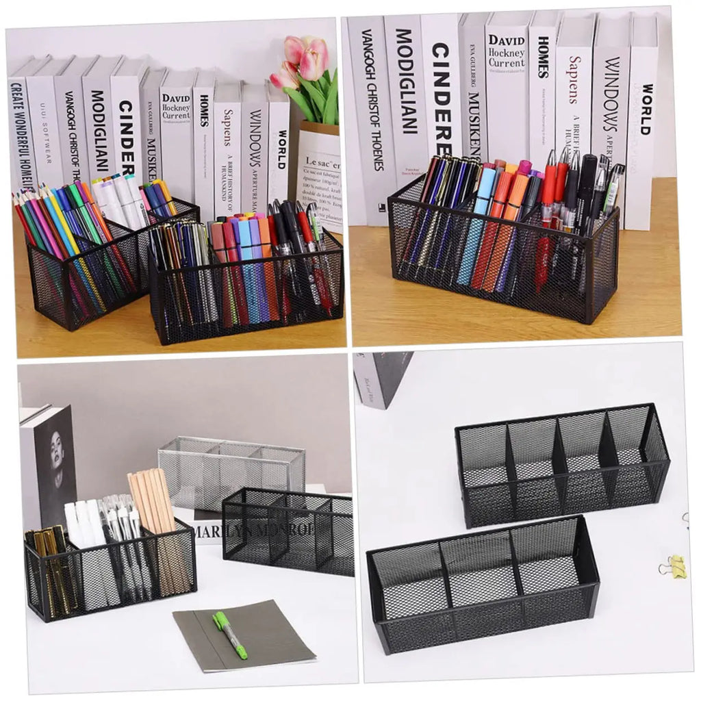 Metal Mesh Desk Organizer, Pen Holder, Pencil Holder, Office Supplies, 4 or 3 Compartments, Home and School Supplies, 1Pc