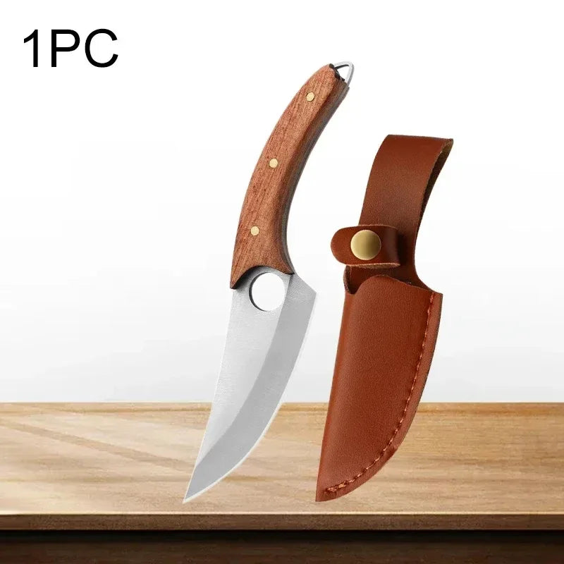 Meat Cleaver Boning Knife Wooden Handle Kitchen Knives Mongolian Meat Eating Knife Beef Lamb Knife Stainless Steel Butcher Knife