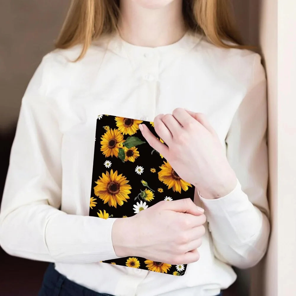 A5 Sunflower Jumbo Fabric Book Sleeve Covers Reusable Textbook Protective Book Sleeves for Hardcover 12.4x8.8Inch Books Label