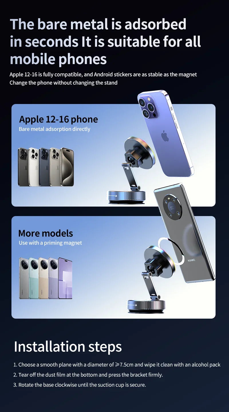 Cooling Magnetic Car Wireless Charger Car Phone Holder Mount Fast Charging for iPhone 15 14 13 Pro Suction Cup Vacuum Foldable