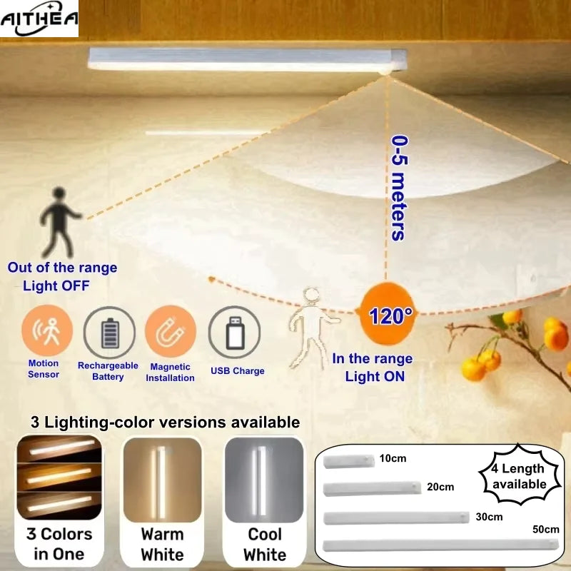 Aithea Motion Sensor LED Cabinet Light USB Rechargeable LED Under