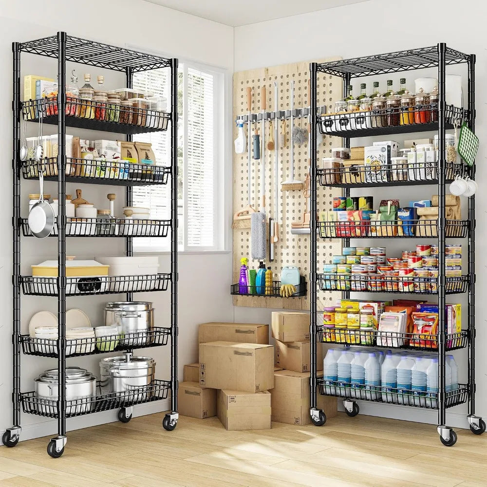 7-Tier Wire Shelving Unit with Basket Shelf &amp; Wheels