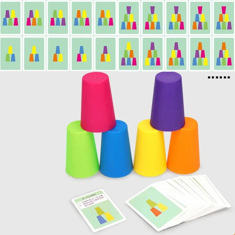 Montessori Toys Mini Stack Cup Game With Card Educational