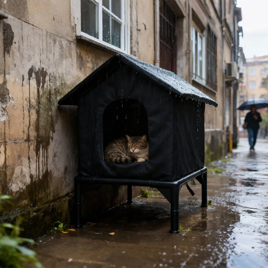 Cat Shelter Weatherproof Winter Cat House Cat Outside House Waterproof Enclosed Pet Tent Insulated Cat House For Multiple