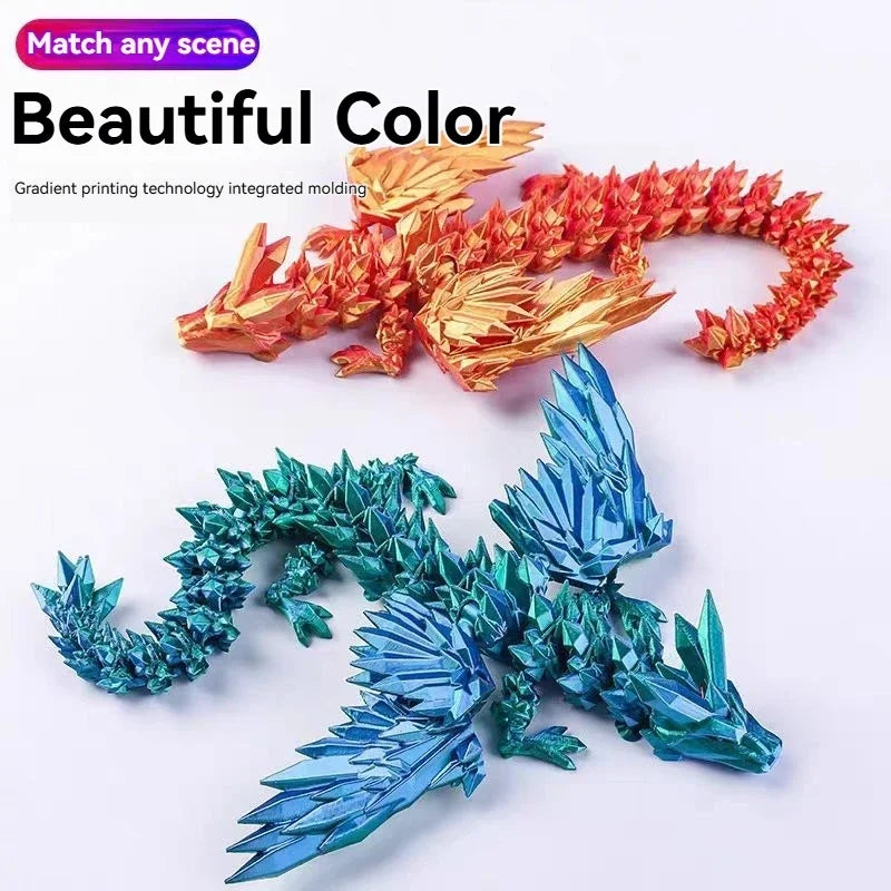 3D Printed Dragon Colorful Gem Dragon Figurines Movable Joint Rotatable Articulated Dragon Crafts Desktop Western Action Figure