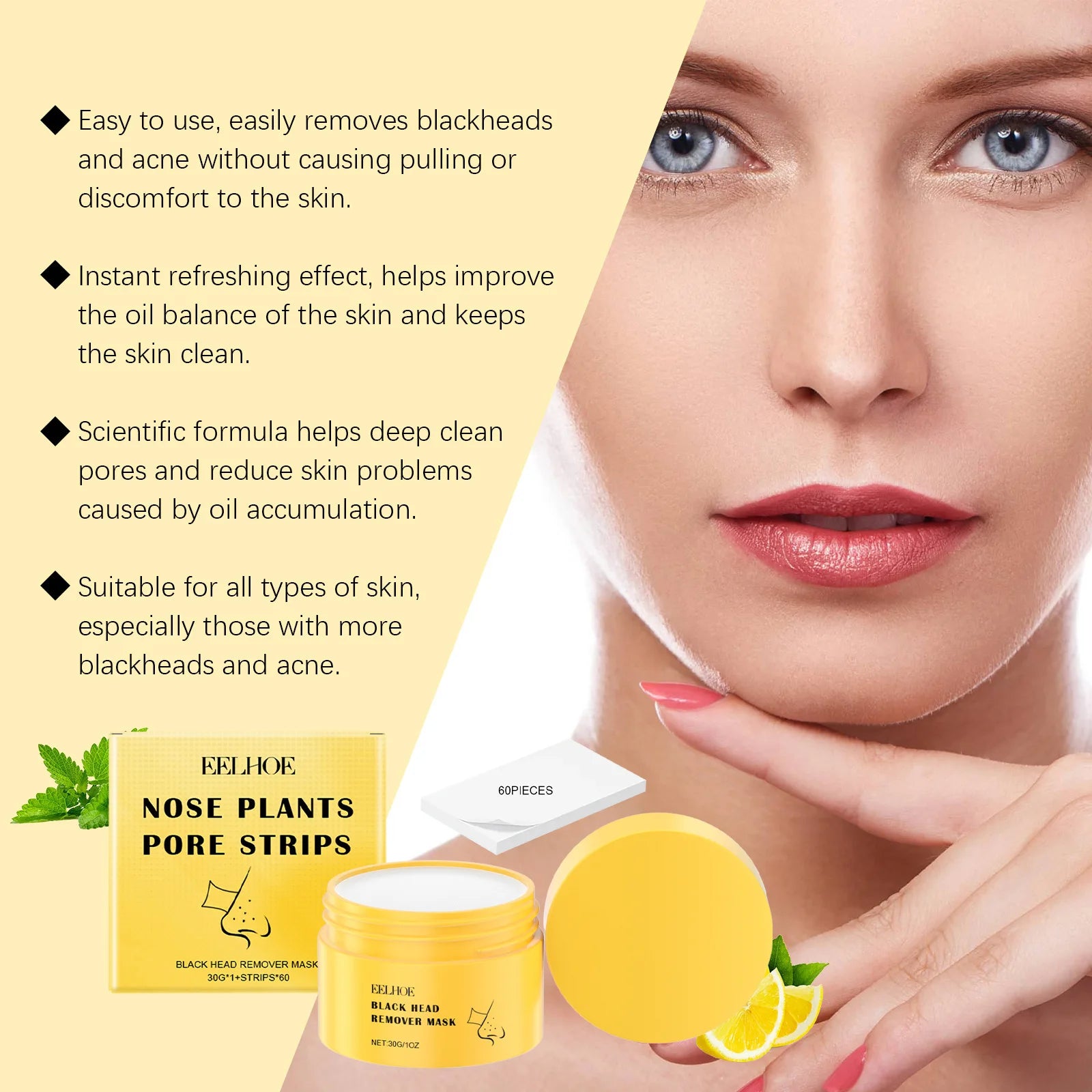 EELHOE Blackhead Remover Face Mask Peel-Off Nasal Strips Deep Cleansing Pore Shrinking Black Head Remover Nose Strip Skin Care
