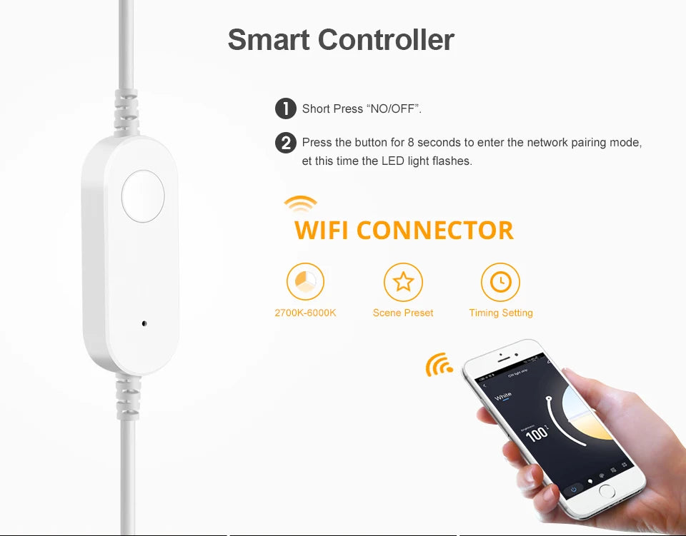 Tuya Smart WiFi Switch COB CCT LED Strip Light 3M 5M 24V Power Adapter EU/US Plug Dimmable Lamp LED Tape for Room Kitchen Decor