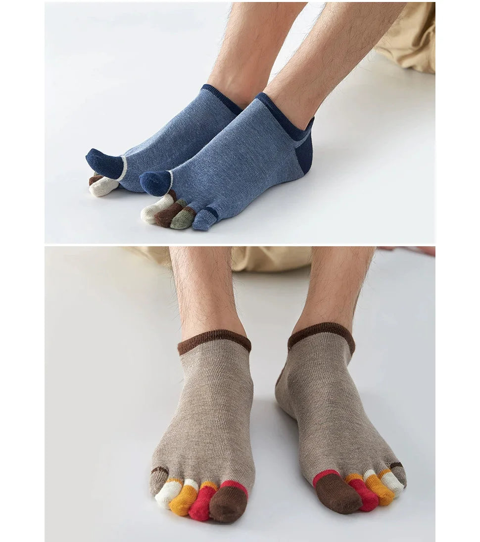 5 Pairs Summer Man Toe No Show Socks Invisible Shallow Mouth Thin Sweat-Absorbing Breathable Cool Five Finger Boat Socks Ankle