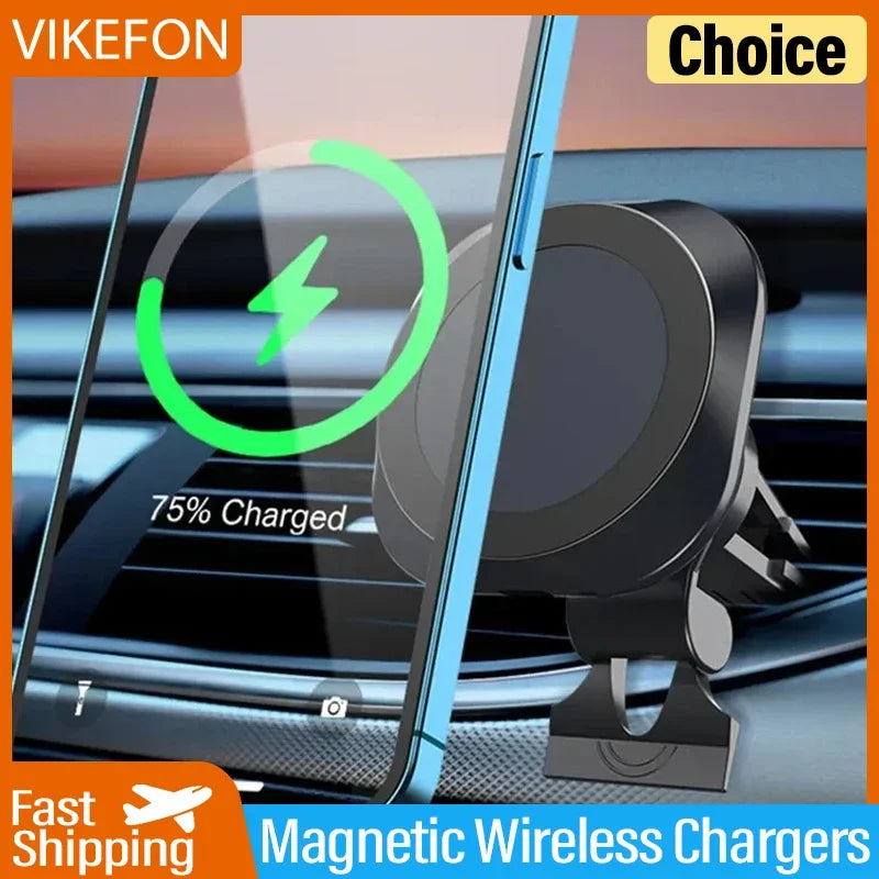 VIKEFON Magnetic Car Wireless Charger Stand Magnet Car Phone Chargers Holder Mount For iPhone 15-12 ProMAX Fast Charging Station