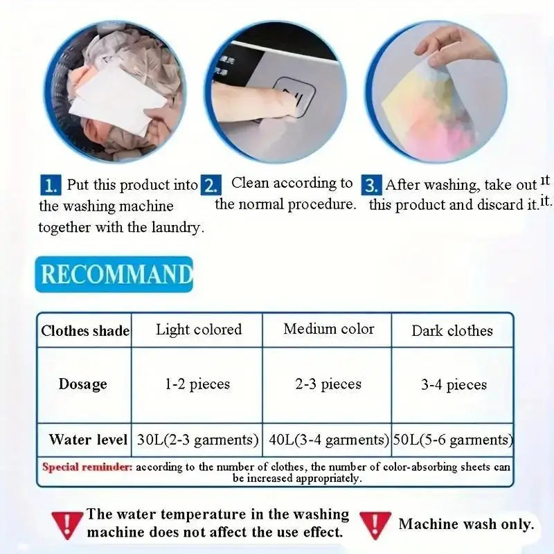 50Color Dye-Resistant Cloth for Laundry，No Chemical Composition，Mixed Laundry Anti-Penetration and Fade Protection，Universal Was