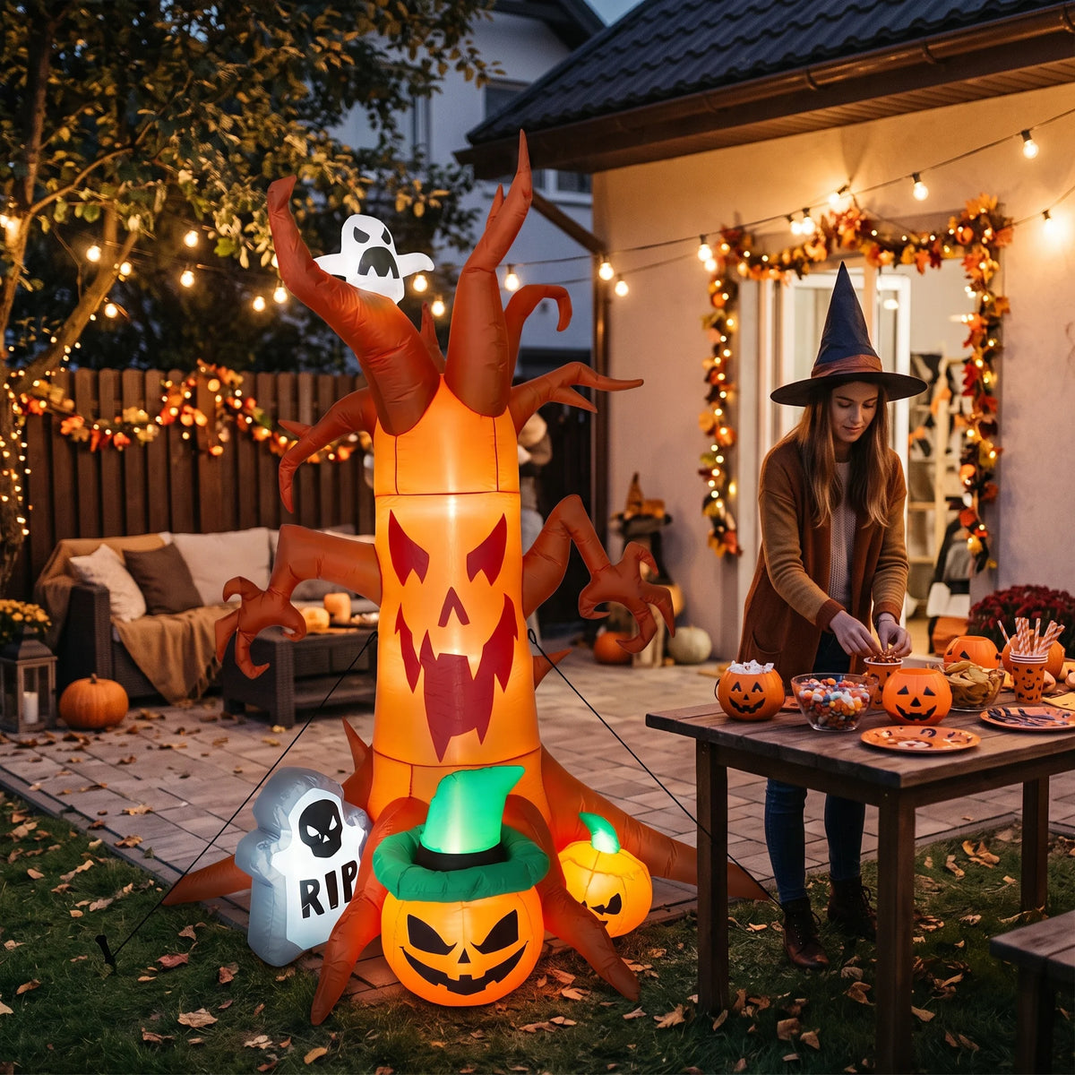 8ft 240cm Giant Halloween Inflatable Spooky Tree With Ghost