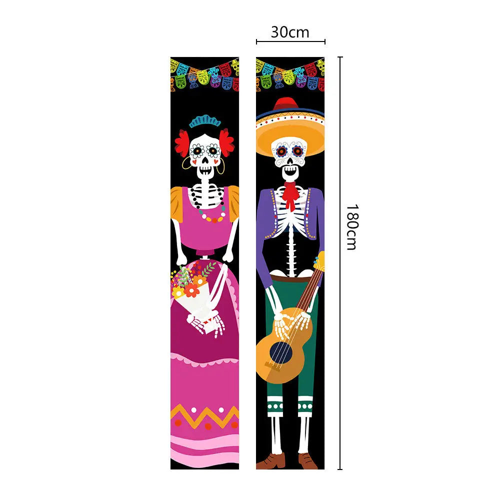 Halloween Decorative Props Mexican Day of the Dead flag Hanging Outdoors Hanging Porch Sign Halloween Welcome Signs Home Decor
