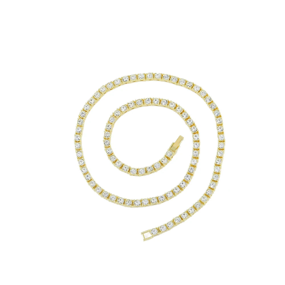 Full Rhinestone 4mm Wide Tennis Link Chain 8/18/20/24 Length Necklace Shiny  Fashion Trendy Jewelry Men Women Hip Hop Gift