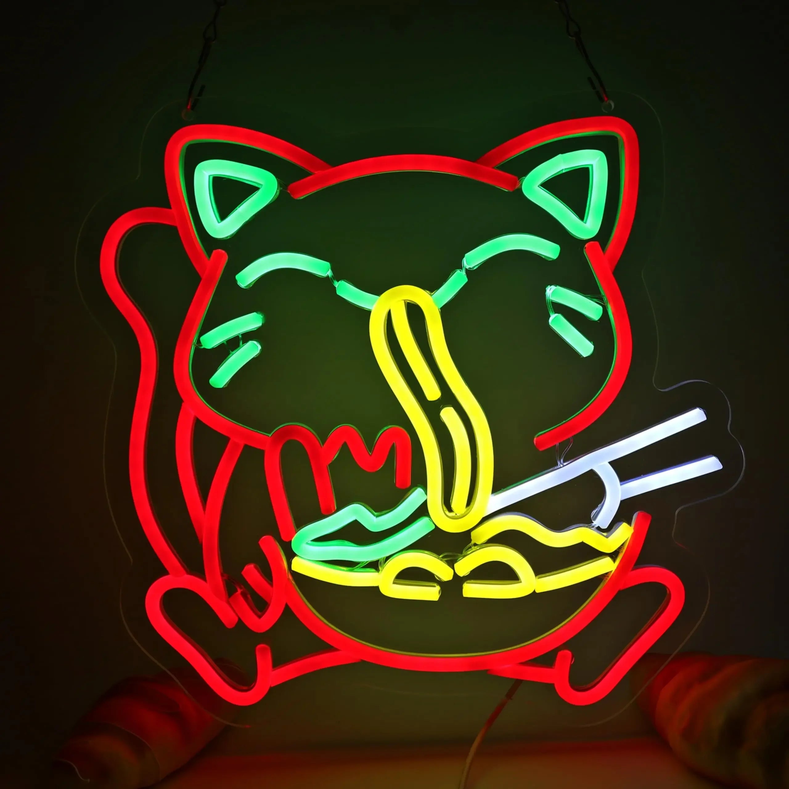 Ramen Cat Neon Sign, Bright LED for Restaurant and Cafe Decor, Japanese Kitchen Wall Art, Cat Lover Gift, Party Decoration