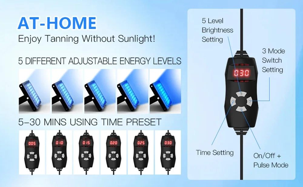 Ultraviolet Tanning Lamp 50W Tripod Solarium Lamp for Tanning Body 96PCS Blue Light Lamp Wavelength 460nm & 480nm Skin Care