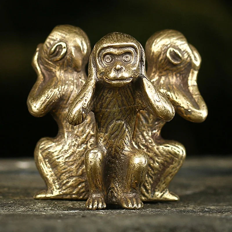 Vintage Solid Copper Three Monkeys Tea Pet Bronze Sculpture Home Decor Accessories Bronze Monkey Figurines Miniatures Desk Decor
