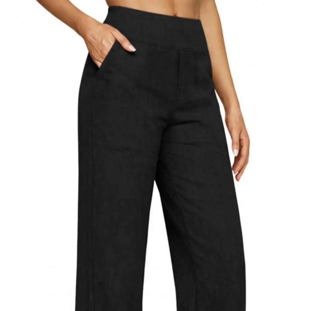Elegant Women Pants Wide Leg High Rise Work Trousers with Side Pockets Pure Color Summer Pants Casual Business Office Wear