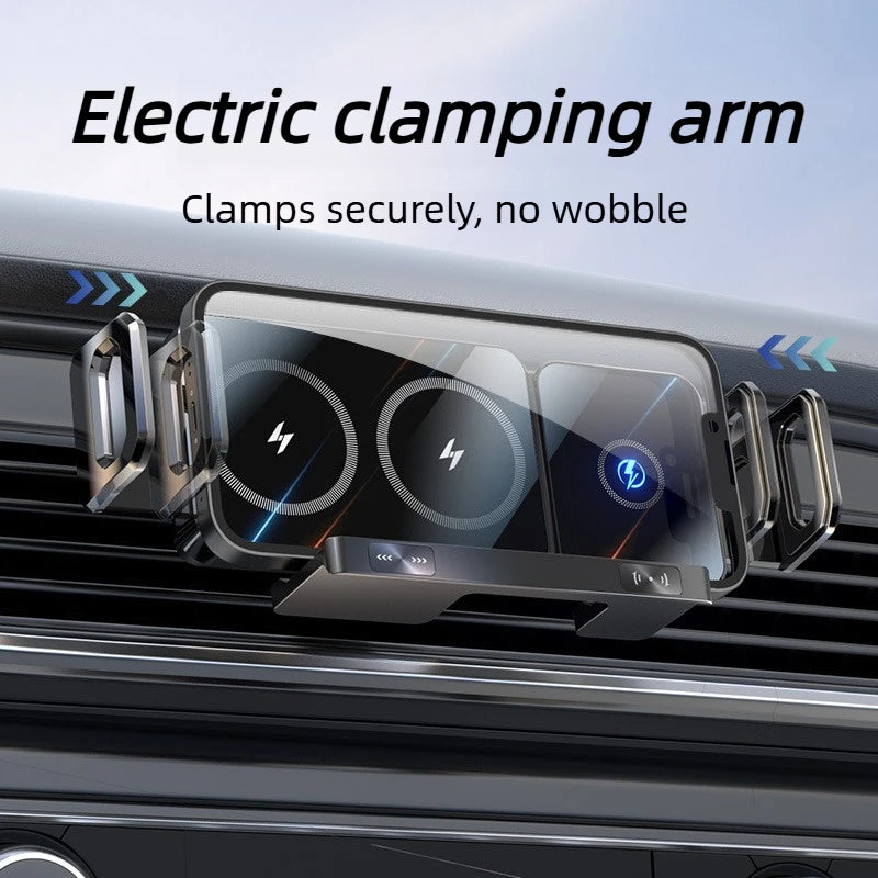 Dual Coil Foldable Car Wireless Charger Universal 90° Rotation Phone Mount Fast Clamping Rotation Fold Phone Car Charging Mount