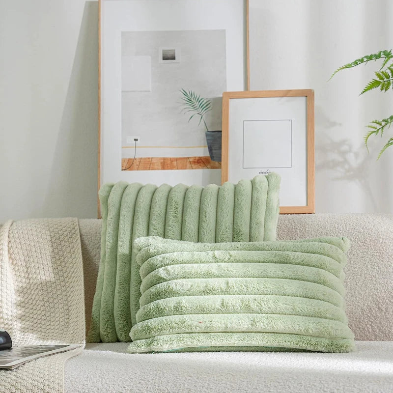 Artificial Rabbit Fur Square Cushion Cover Simple Stripe Super Soft Pillowcase 45x45 Cm Sofa Decorative Cushion Cover