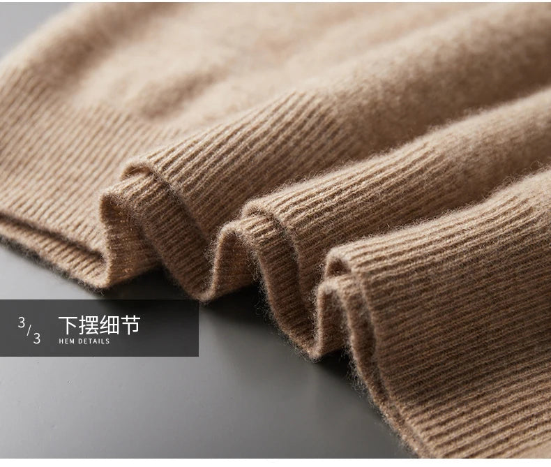 MVLYFLRT Men's 100% Merino Wool Sweater Hooded Collar Knitted Pullover Sweatshirt Autumn Winter Casual Large Tops Long Sleeved