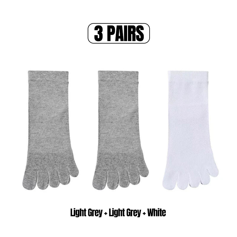 3/5 Pairs Men's Toe Socks Mid-Calf 100% Cotton Mesh Breathable Anti-bacterial Anti-odor Split Toe Socks for Daily & Sports