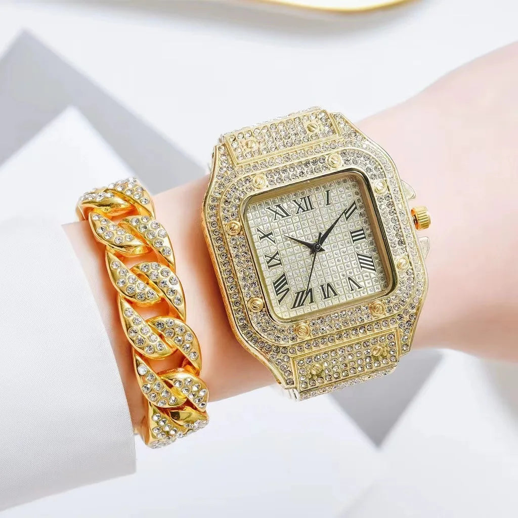 Luxury Fashion Men Women Watch Set Silver Strap Ladies Quartz