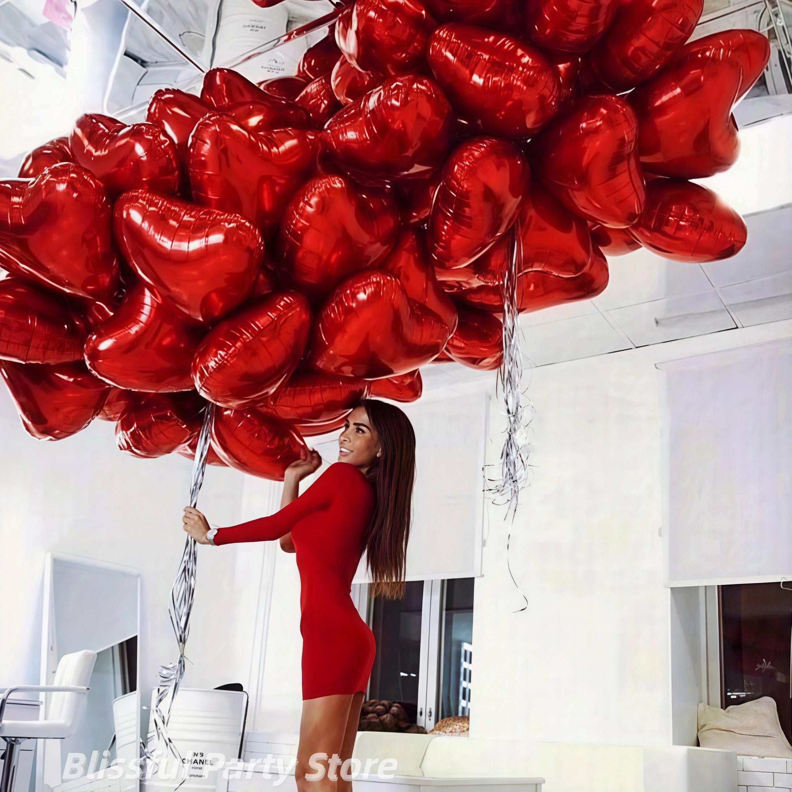 50pcs 5/10/18inch Foil Red Heart Balloons Valentine's Day Romantic Atmosphere Scene Decor Birthday Anniversary Background Globos