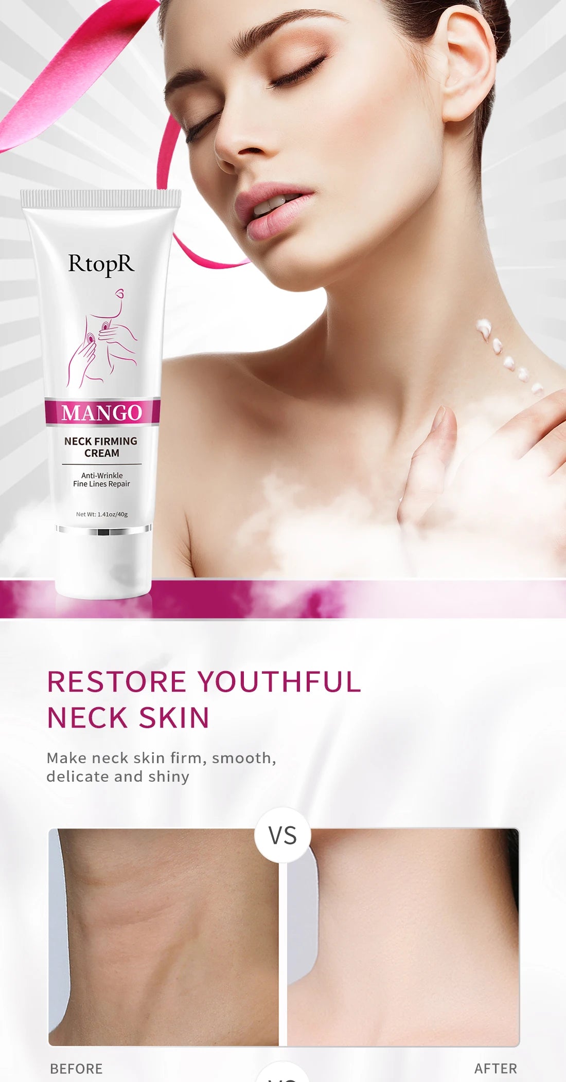 RtopR Neck Firming Wrinkle Remover Cream Rejuvenation Firming Skin Whitening Moisturizing Shape Beauty Neck Skin Care Products