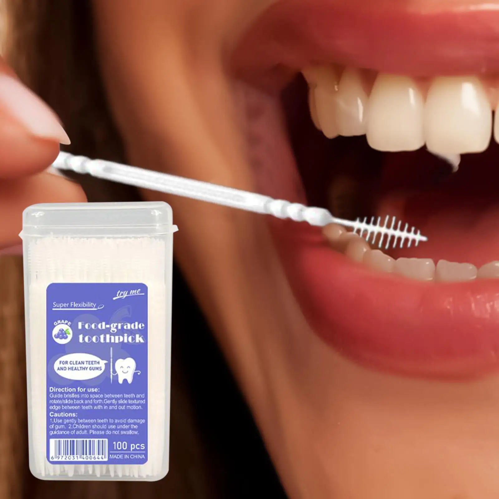 100pcs Flavored Toothpicks 2-Tip Teeth Cleaning with Soft Bristles for Stain Remover Mouth Care Hotel Restaurant Camping Supplie
