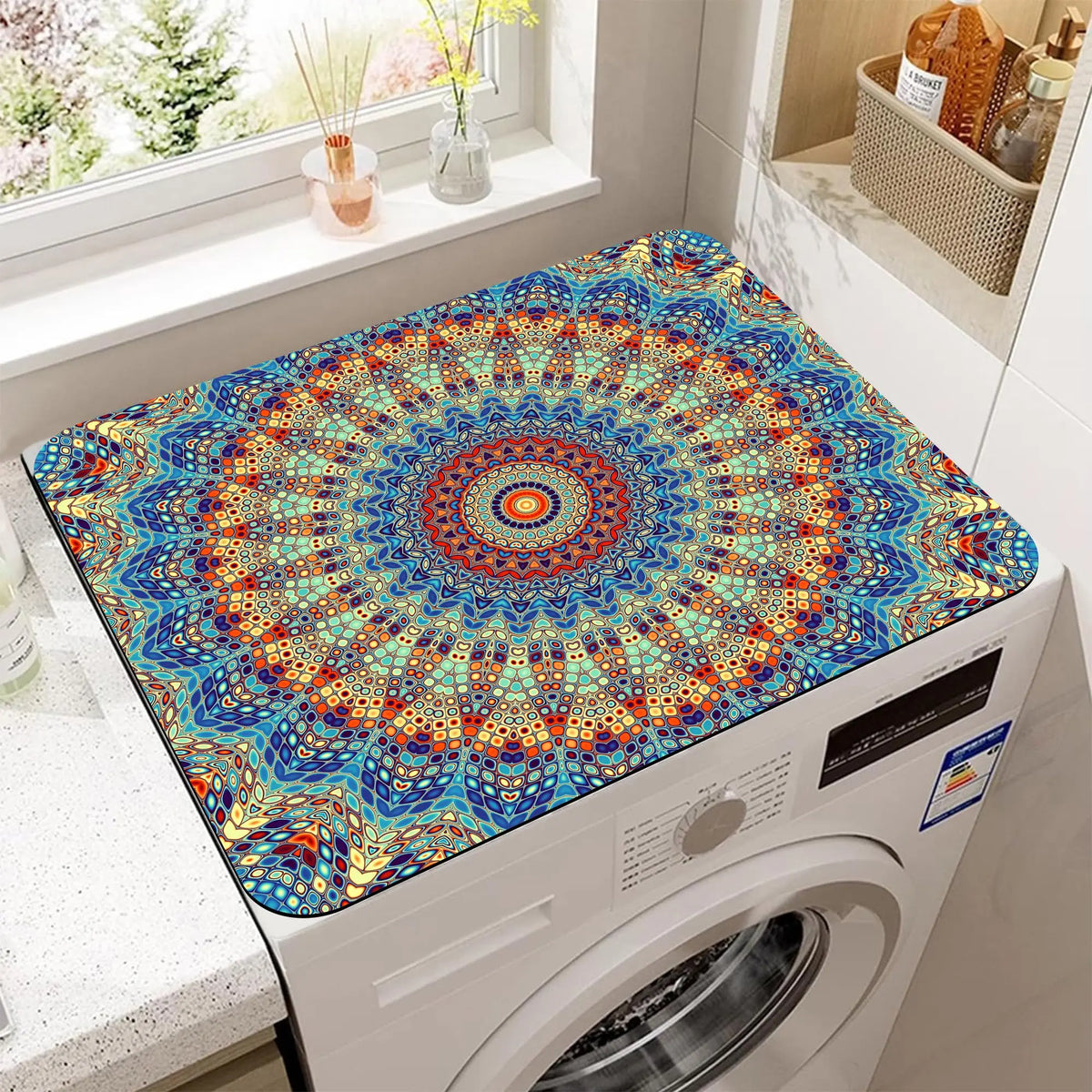 VIKAMA Colorful Mexican Boho Washer and Dryer Washing Machine Dust Cover Pad Anti-slip Absorbent Protector Mat Home Decoration