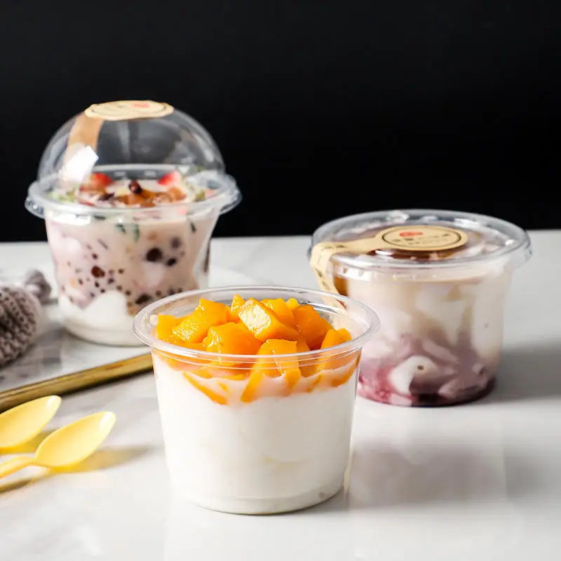 250ML Disposable Salad Cup 50/100Pcs Transparent Plastic Dessert Cups Bowls Container with Dome/Flat Lids for Ice Cream Cupcake