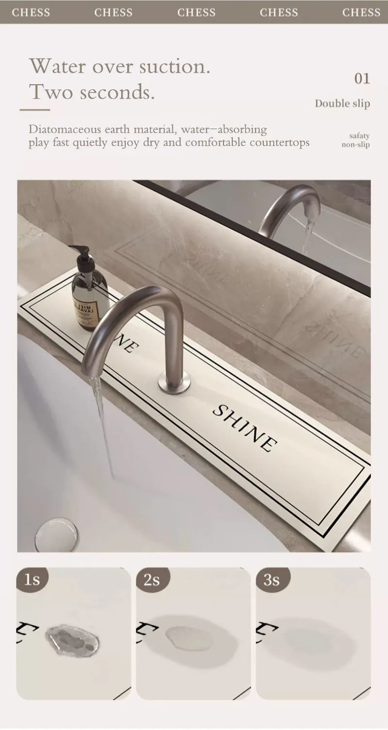 Kitchen Sink Faucet Mat Absorbent Faucet Splash Guard Drain Pad Bathroom Countertop Protector Diatomite Faucet Rug Washable