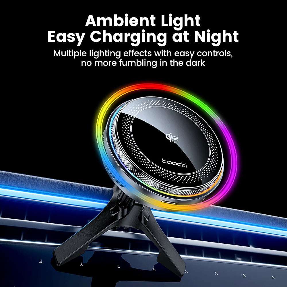 Toocki Qi2.2 25W Car Wireless Charger Phone Holder Stand TEC Cooling for iPhone 17 16 15 Pro Max Smasung S26 S25 Magsafe Charger