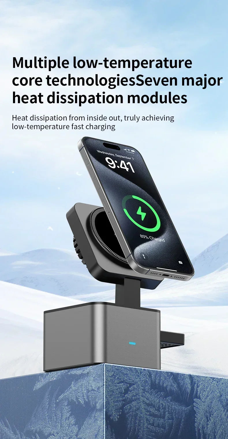 ice-Cooling For Magsafe Wireless Charger Station Stand For iPone 16~12 Pro Max/iWatch 10~2 SE/AirPods 4 Pro 3 in 1 Fast Charging