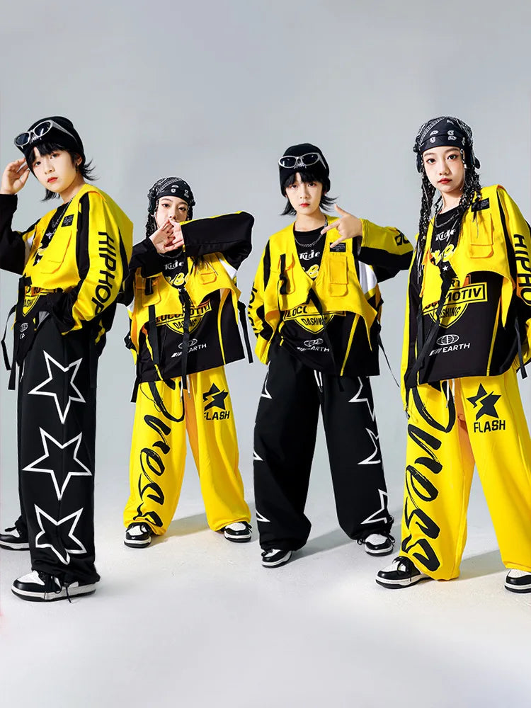 Boys K-pop Sweatshirt Fashion Vest Sweatpants Girls Hip Hop Joggers Pants Costumes Child Streetwear Kids Jazz Dance Clothes Sets