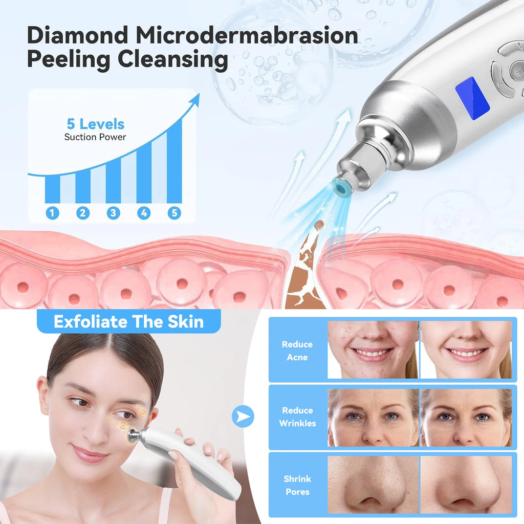 Portable Diamond Microdermabrasion Machine, Facial Skin Care Device for Skin Exfoliation & Blackhead Removal