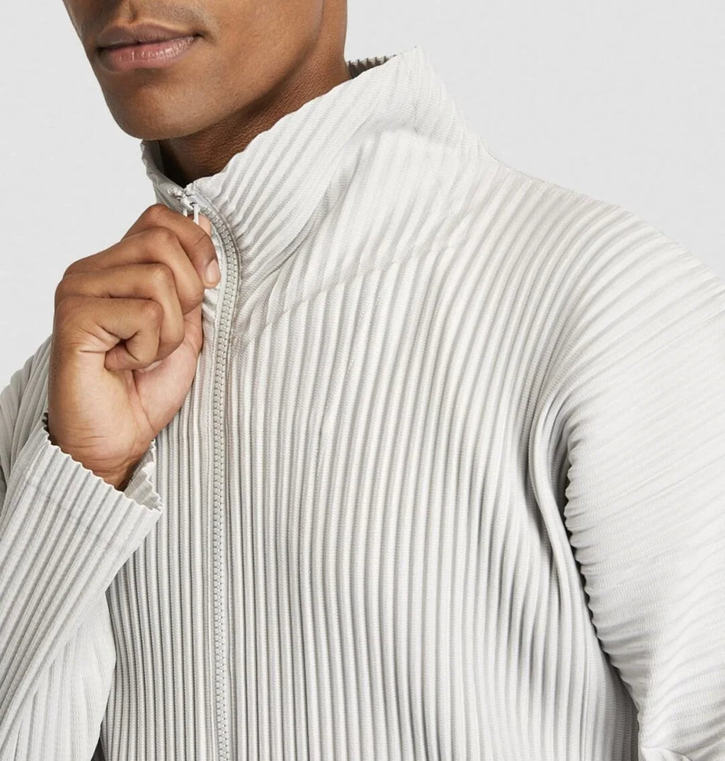 Miyake Men's Pleated Jacket Long Sleeve Standing Collar Fold Jacket Coat High Collar Zip Sweatshirt 2025 Spring Summer New Tops