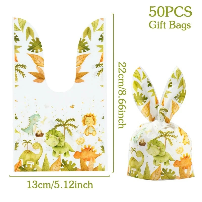 Dinosaur Birthday Party Candy Gift Bags Roar Dino Safari Jungle Animals Biscuit Packing Bag Gift Bag Kids Baby Shower Supplies