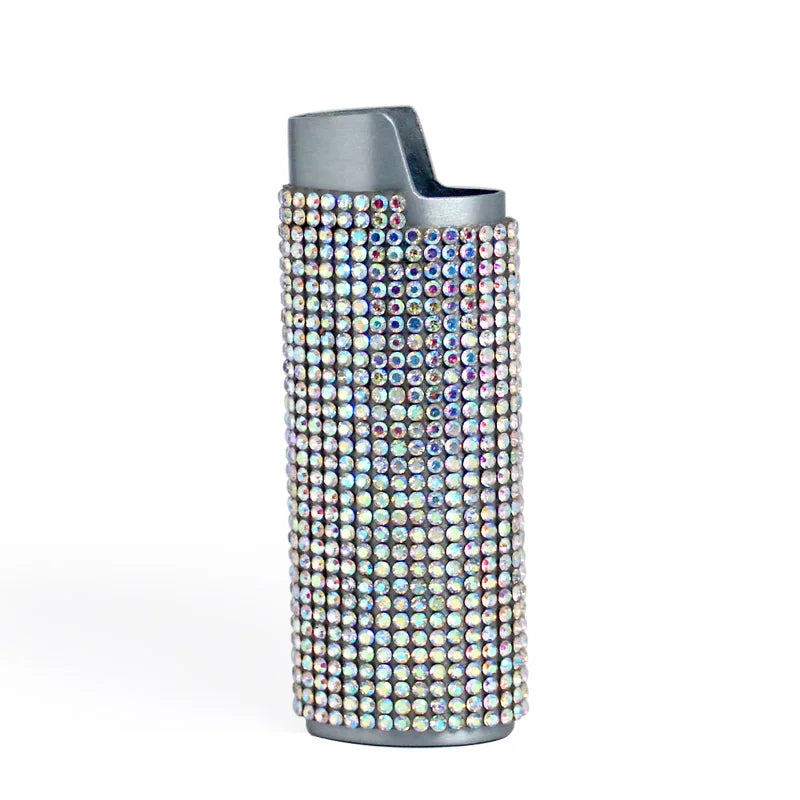 Fashion Bling Rhinestone Crystal Lighter Case Cover Sleeve Metal Shiny Lighter Holder for Bic Full Standard Size Lighter Type J6