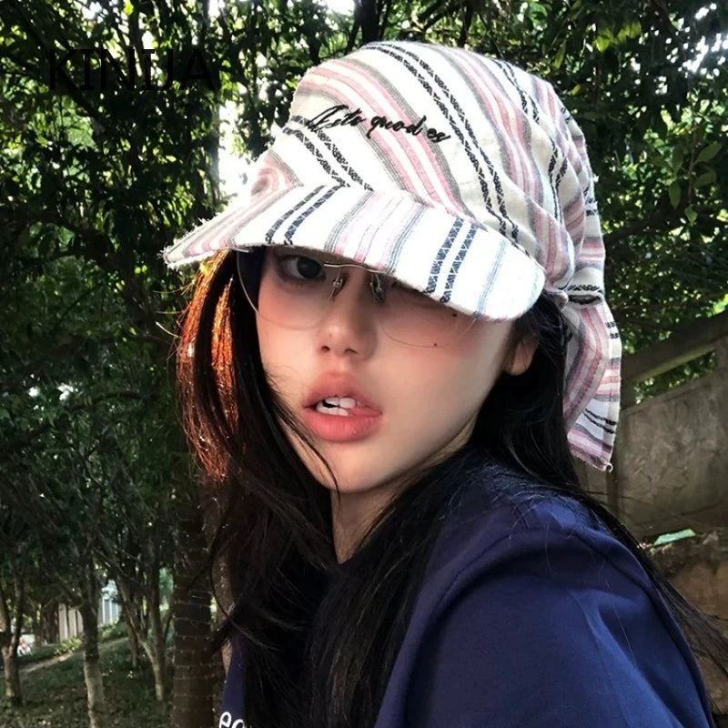 Korean Ins Plaid Triangle Scarf Cap Women's Y2K Spicy Girl Bucket