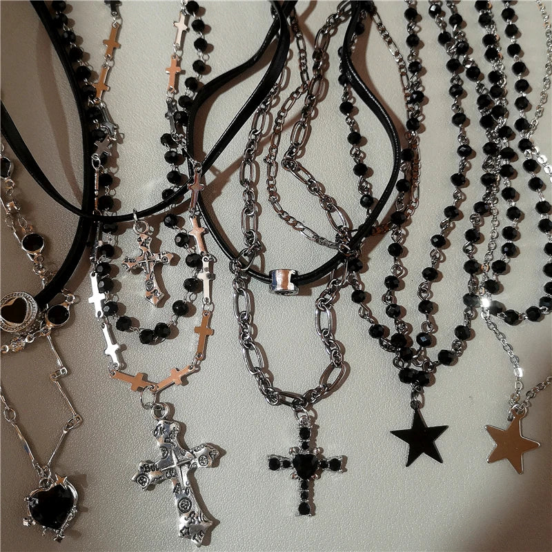 Personalized Punk Star Heart Cross Chain Double Layer Necklace for