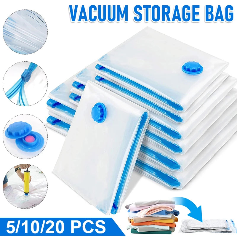 Vacuum Storage Bags Transparent Folding Compressed Space Storage Bag Travel Seal Packet Organizers For Clothes Pillow Bedding