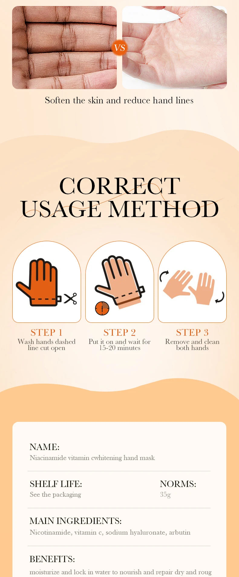 1/3/5 Pcs Niacinamide Hand Mask Hands peel barb Repair Moisturizing Nourishing Brightening Hand Gloves Hands Skin Care