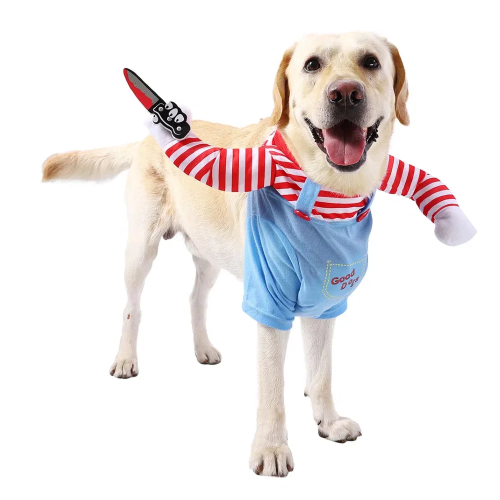 Halloween Funny Dog Costume Chucky Horror Cosplay Sweatshirt Set Comical Pet Party Outfits Jumpsuit Dress Comical Sweatshirt Set