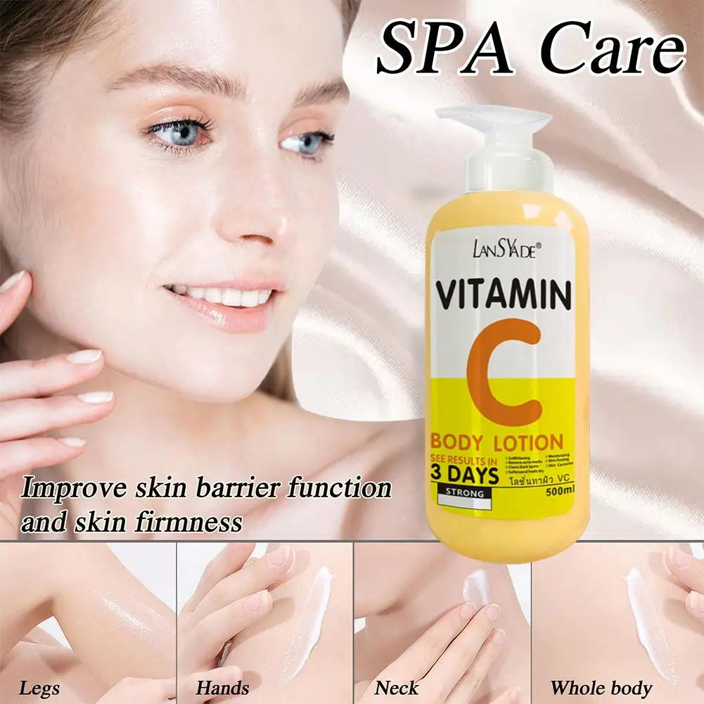 500ml Vitamin C Body Cream Whitening Hydroxy Acids VE Remove Acne Marks Deep Moisturizing Lightening Body Lotion Skin Care