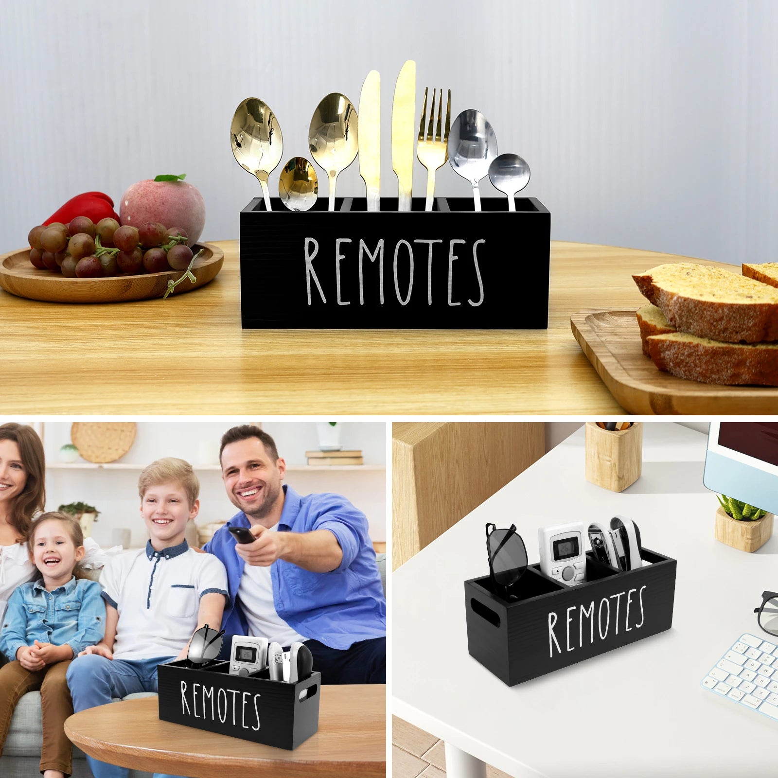 3 Grids Wood Remote control organizer box for living room Accessory Storage box for Phone Remote Control Sundries Desk organizer